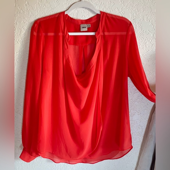ASOS Red sheer drape neck blouse - Picture 2 of 6